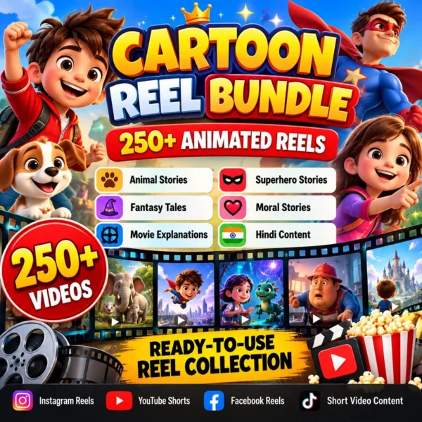Cartoon Reel Bundle – 250+ Animated Hindi Reels